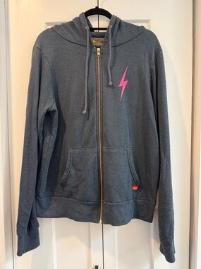 Aviator Nation - Charcoal Gray Zip Hoodie with Pink Bolt - Size Large